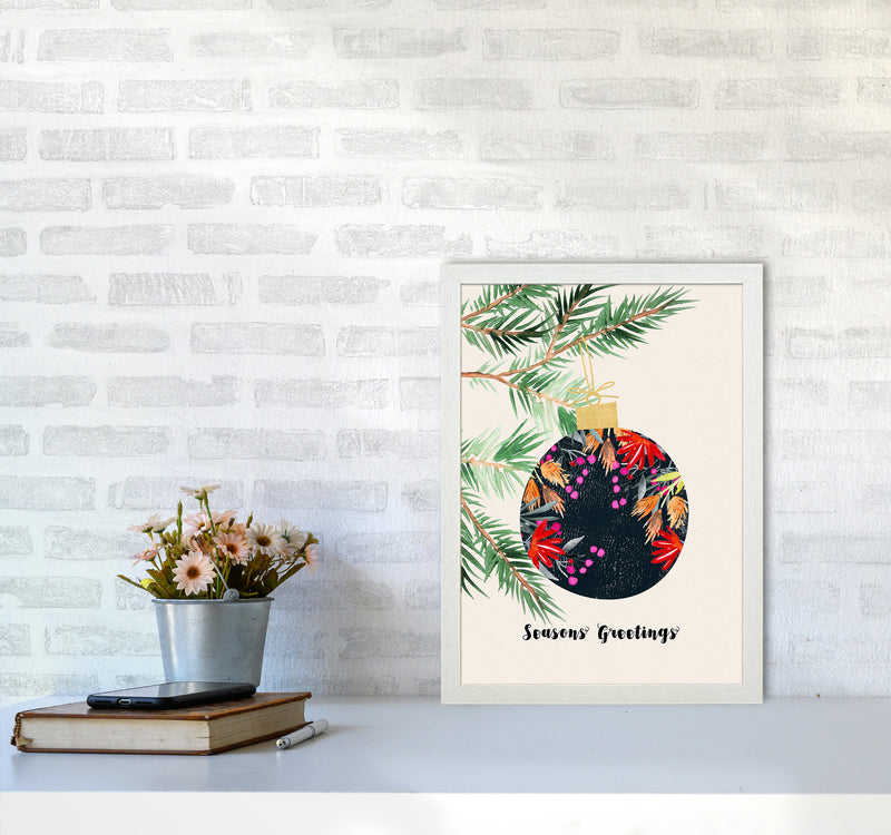 Seasons Greetings Christmas Art Print by Kookiepixel A3 Oak Frame