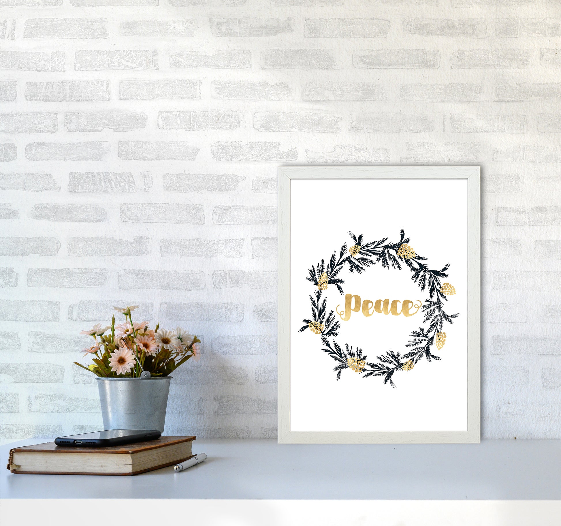 Peace Christmas Art Print by Kookiepixel A3 Oak Frame