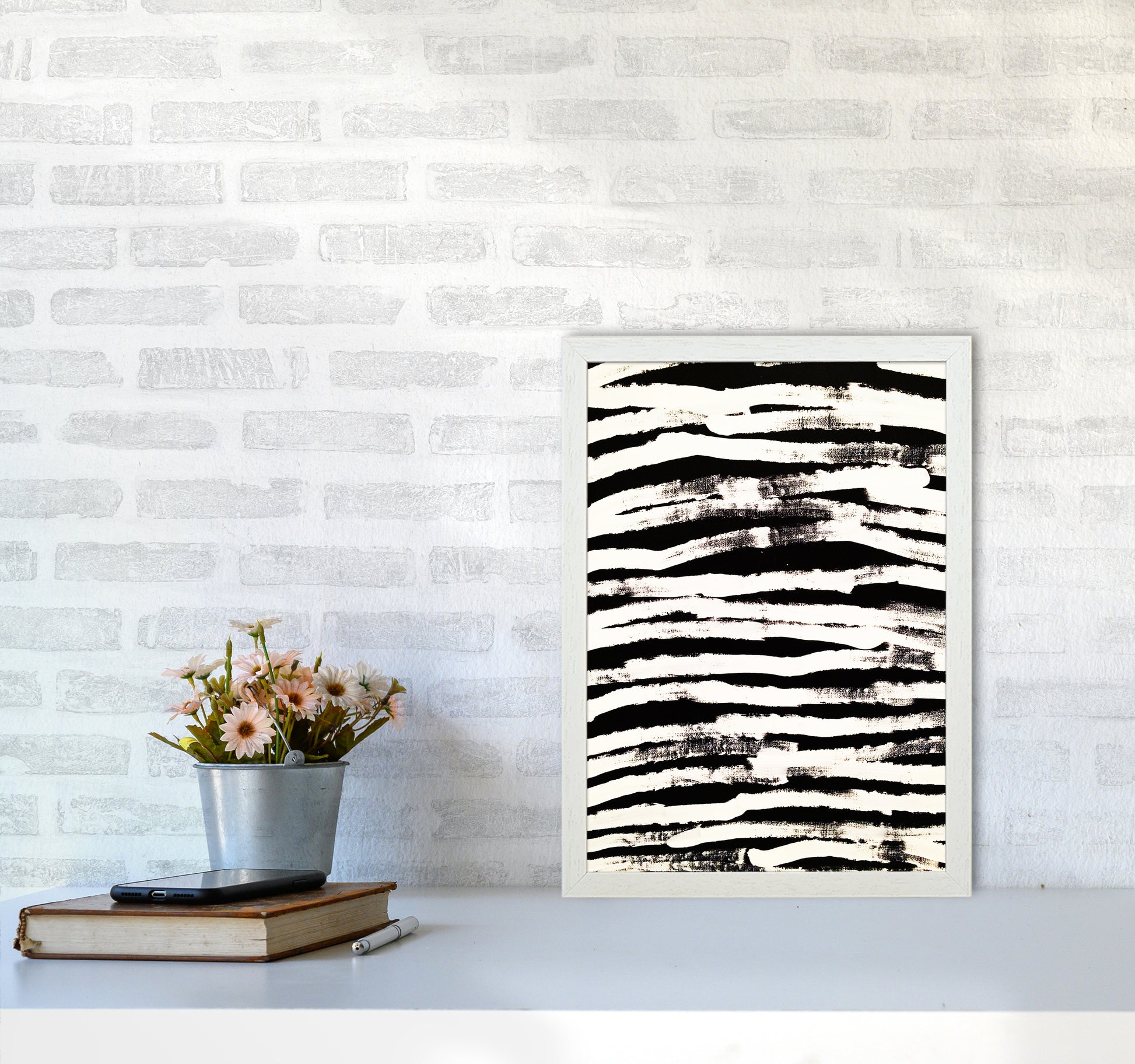 Strokes Abstract Art Print by Kookiepixel A3 Oak Frame