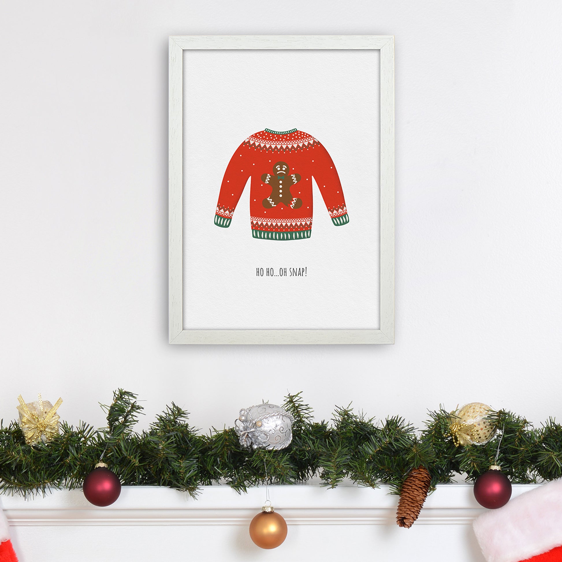 Oh snap Christmas Art Print by Kookiepixel A3 Oak Frame
