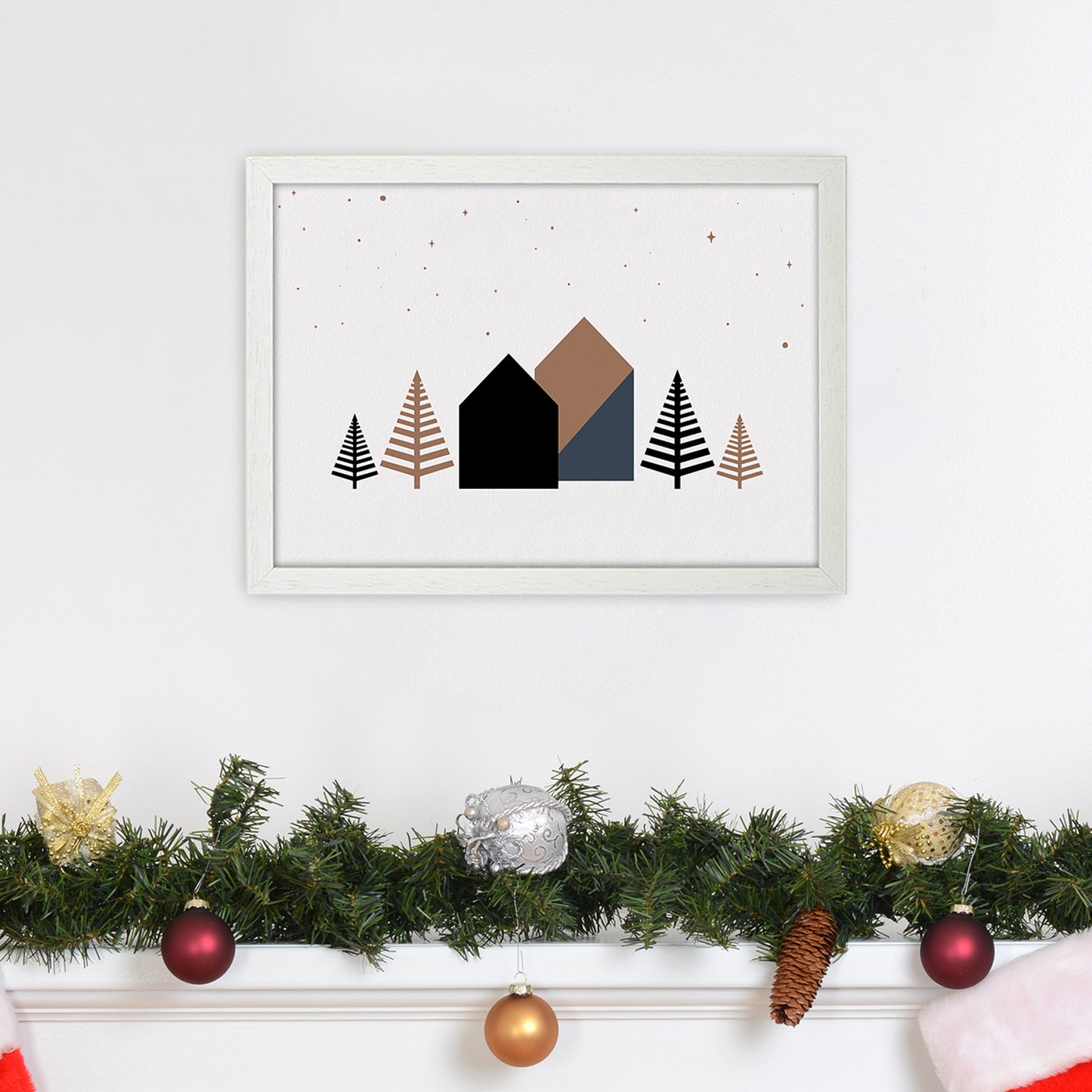 Starry night Landscape Art Print by Kookiepixel A3 Oak Frame