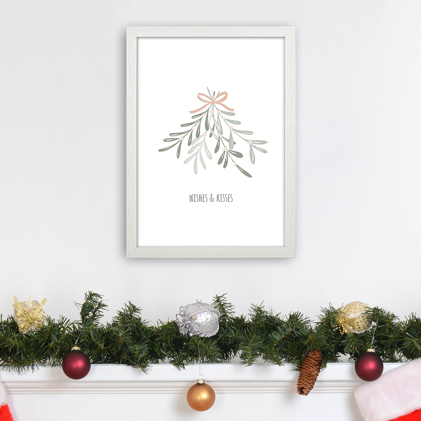 Wishes and kisses Christmas Art Print by Kookiepixel A3 Oak Frame