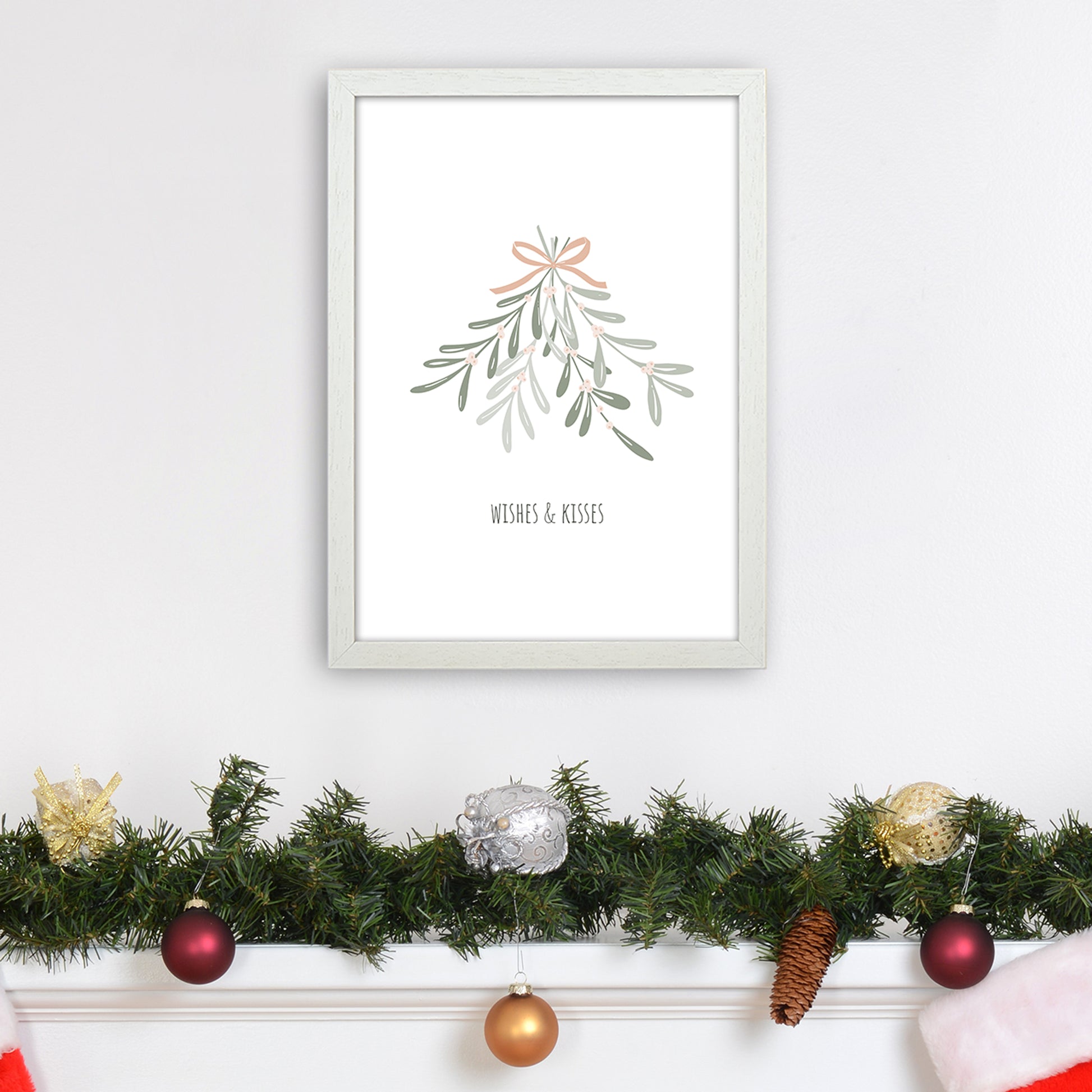Wishes and kisses Christmas Art Print by Kookiepixel A3 Oak Frame