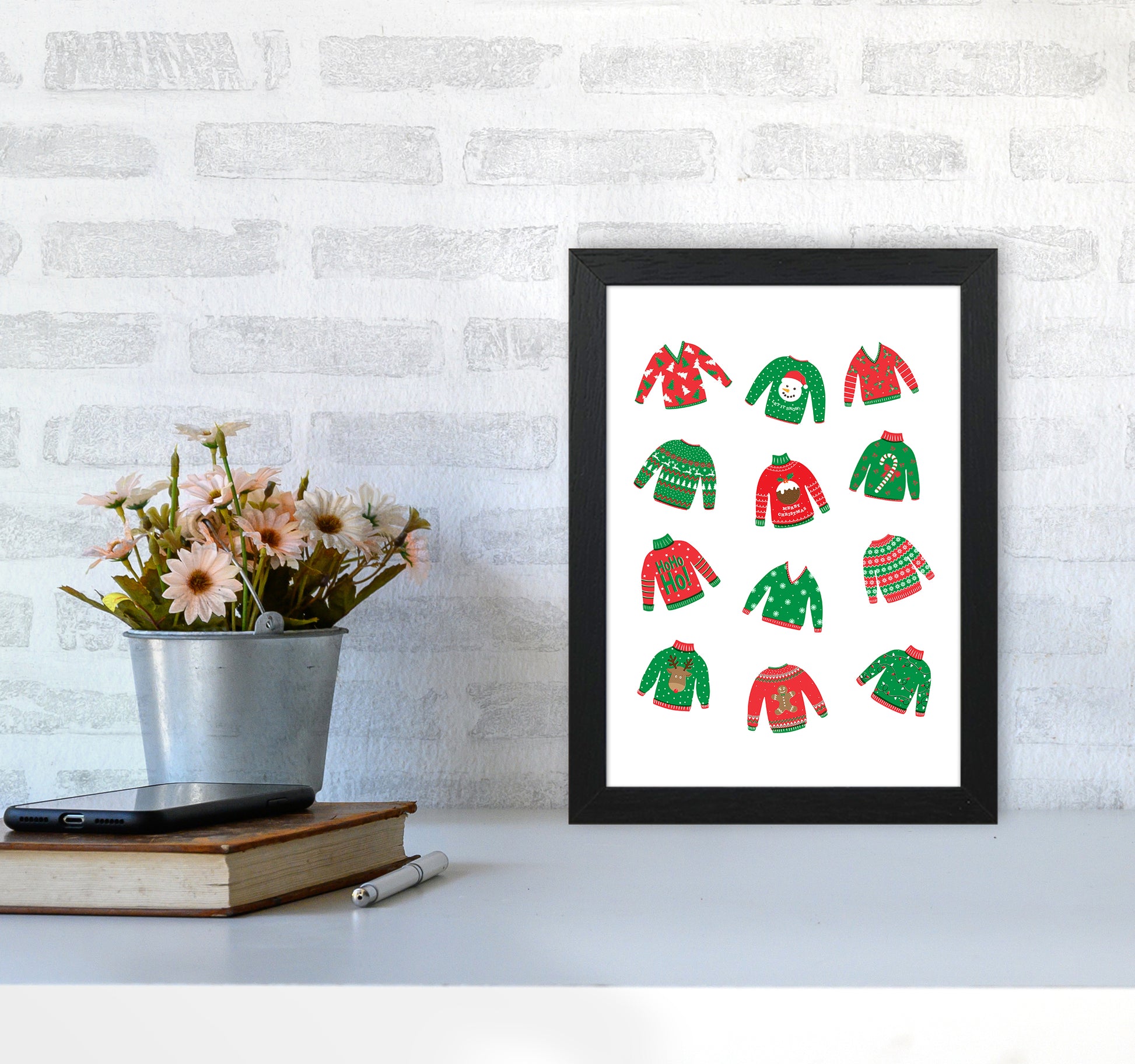 Christmas Jumpers Art Print by Kookiepixel A4 White Frame