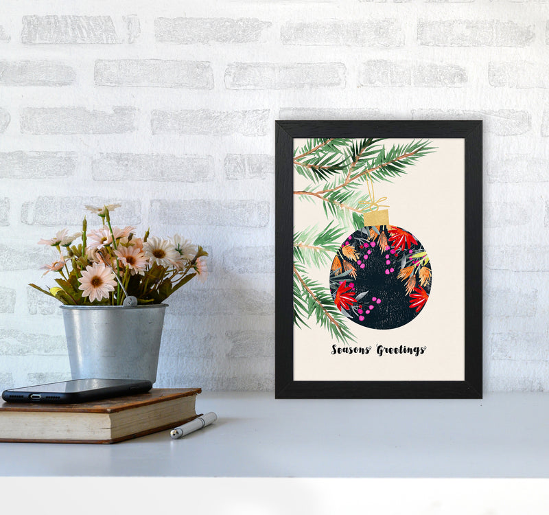 Seasons Greetings Christmas Art Print by Kookiepixel A4 White Frame