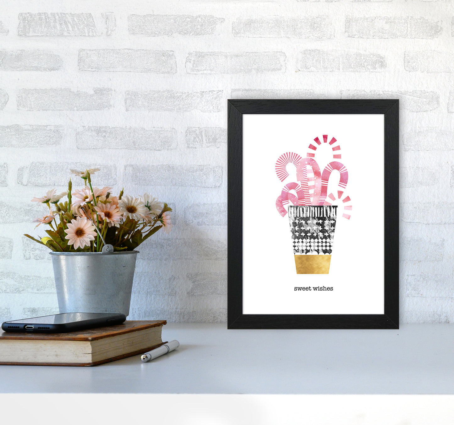 Sweet Wishes Christmas Art Print by Kookiepixel A4 White Frame