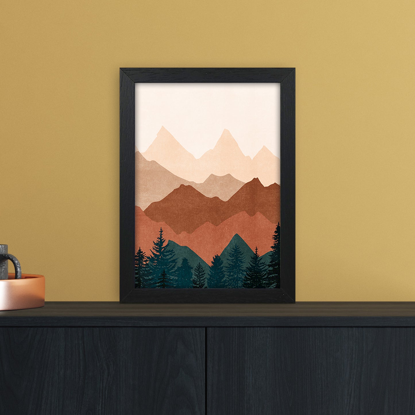 Sunset Peaks No 1 Landscape Art Print by Kookiepixel A4 White Frame
