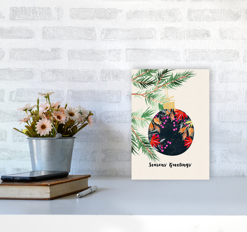 Seasons Greetings Christmas Art Print by Kookiepixel A4 Black Frame
