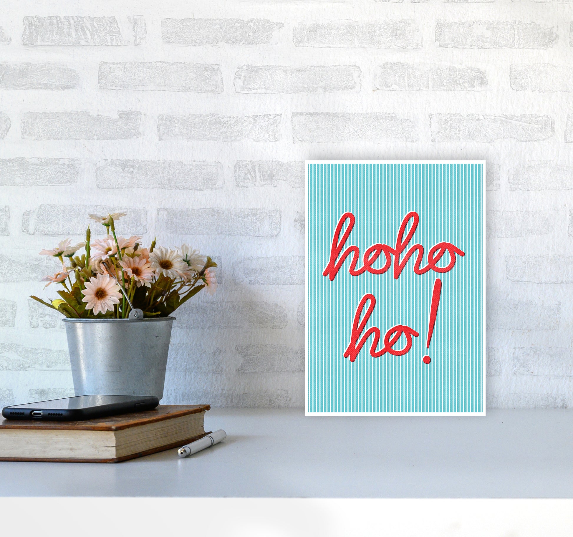 Hohoho Christmas Art Print by Kookiepixel A4 Black Frame