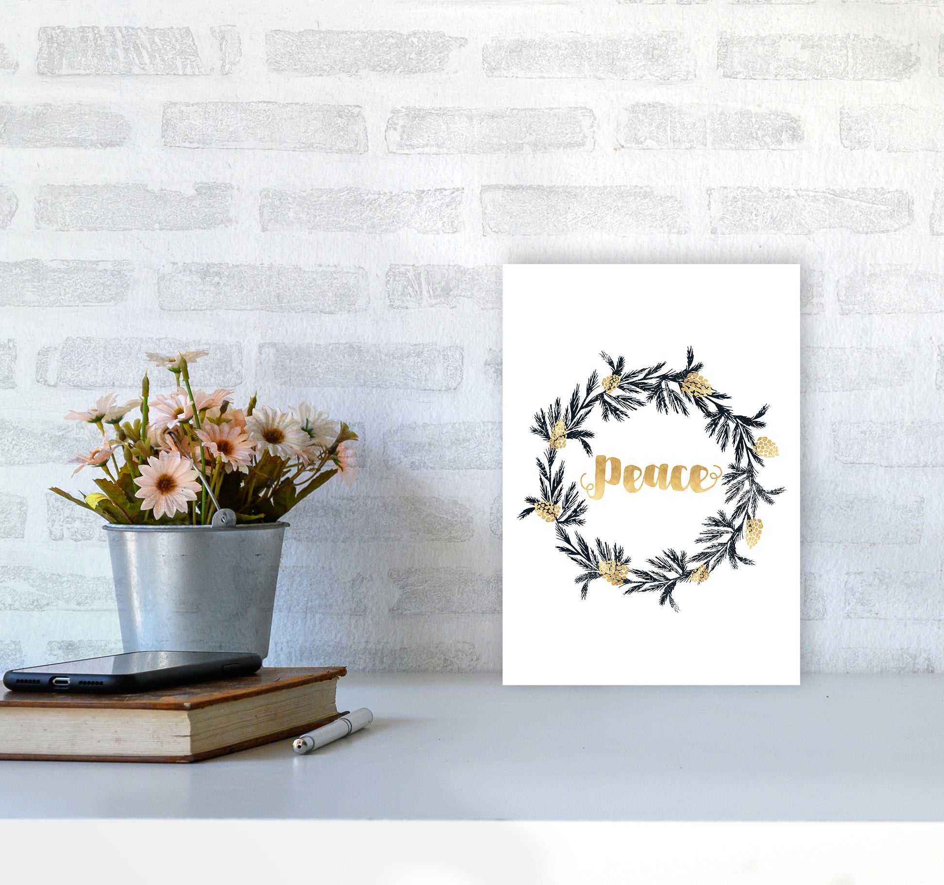 Peace Christmas Art Print by Kookiepixel A4 Black Frame