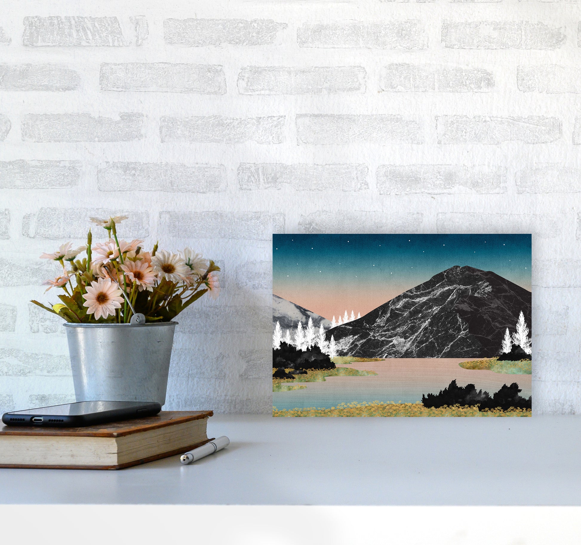The Lake Art Print by Kookiepixel A4 Black Frame