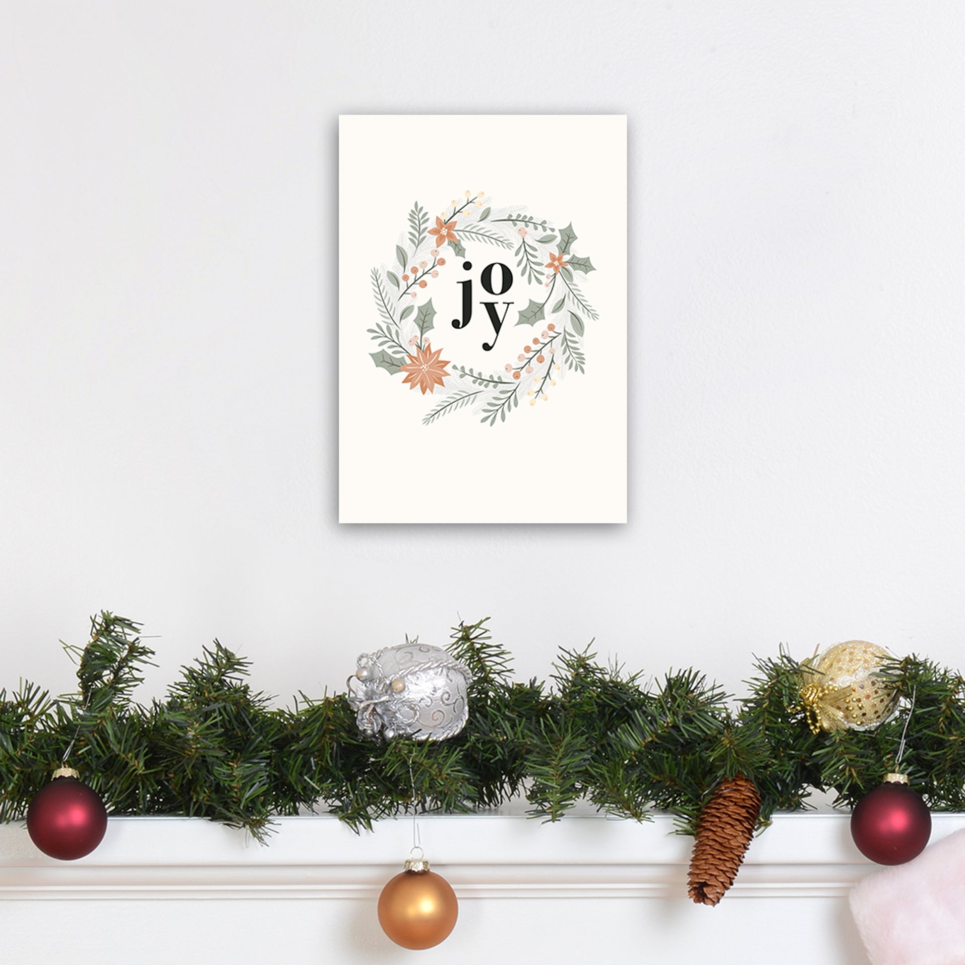 Joy Christmas wreath Christmas Art Print by Kookiepixel A4 Black Frame