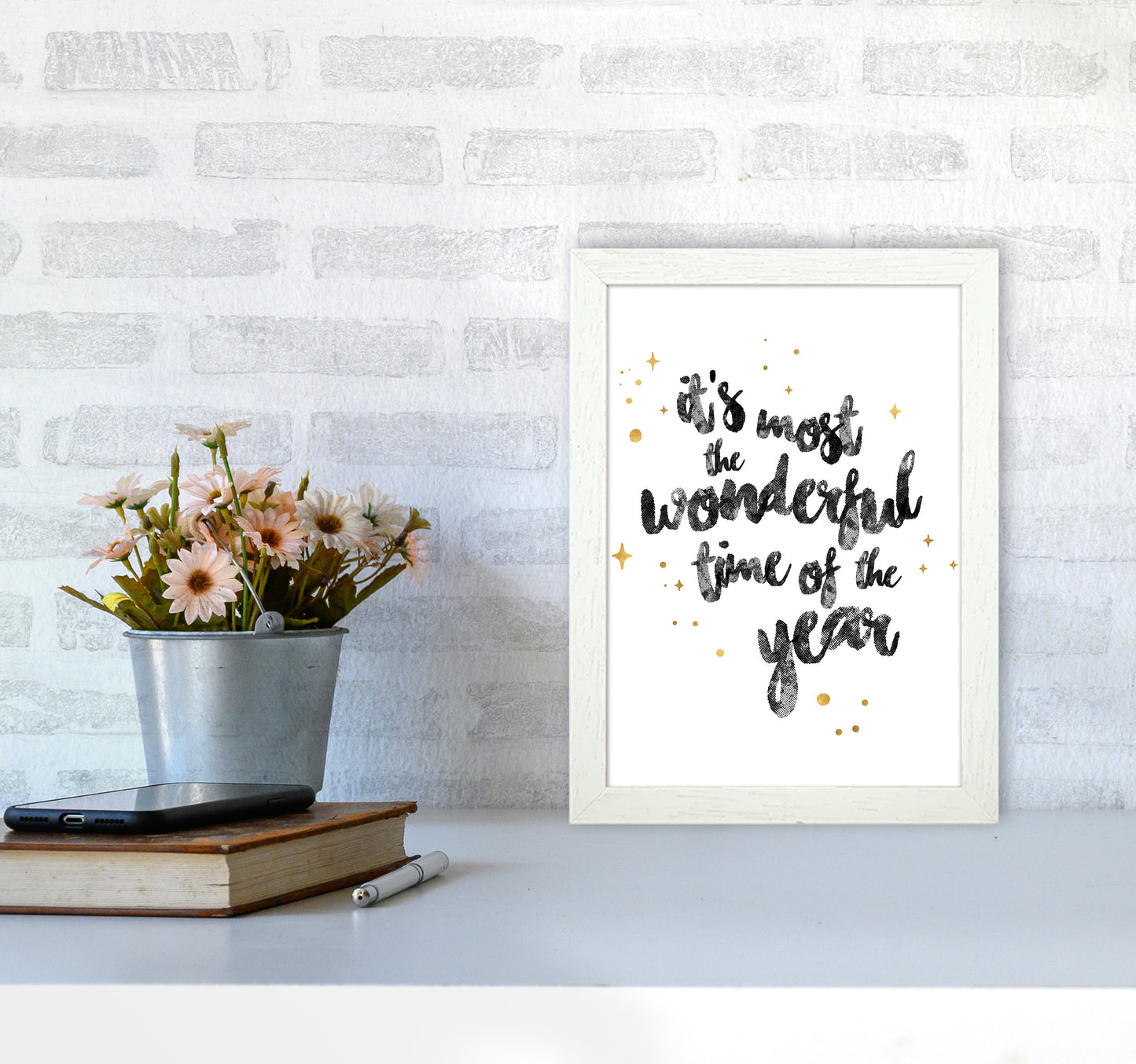 Wonderful time No 1 Christmas Art Print by Kookiepixel A4 Oak Frame