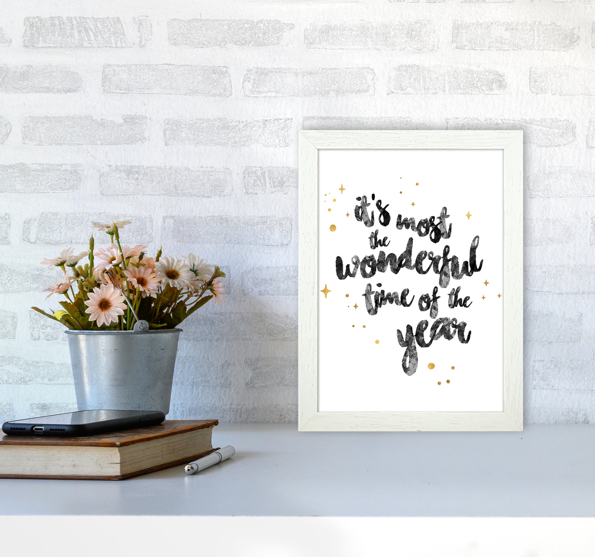 Wonderful time No 1 Christmas Art Print by Kookiepixel A4 Oak Frame