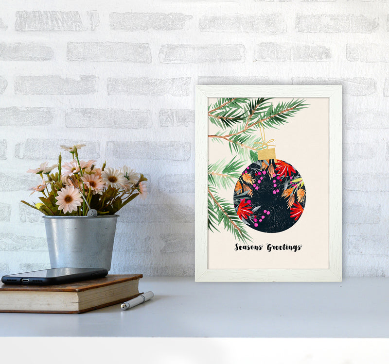 Seasons Greetings Christmas Art Print by Kookiepixel A4 Oak Frame