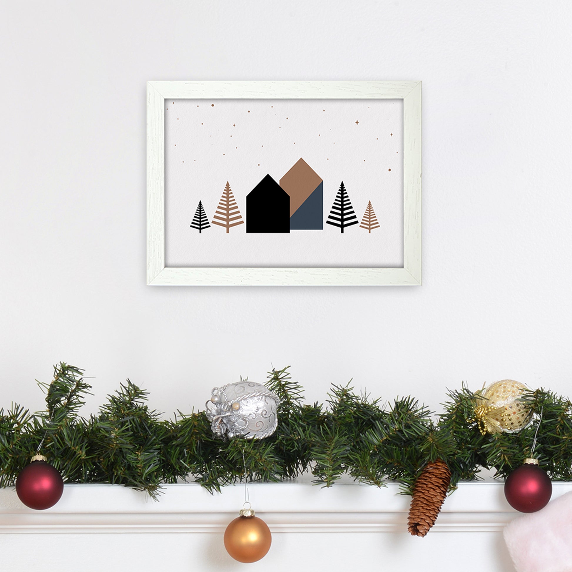 Starry night Landscape Art Print by Kookiepixel A4 Oak Frame
