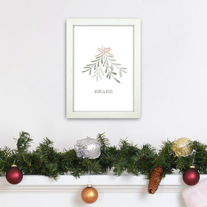 Wishes and kisses Christmas Art Print by Kookiepixel A4 Oak Frame