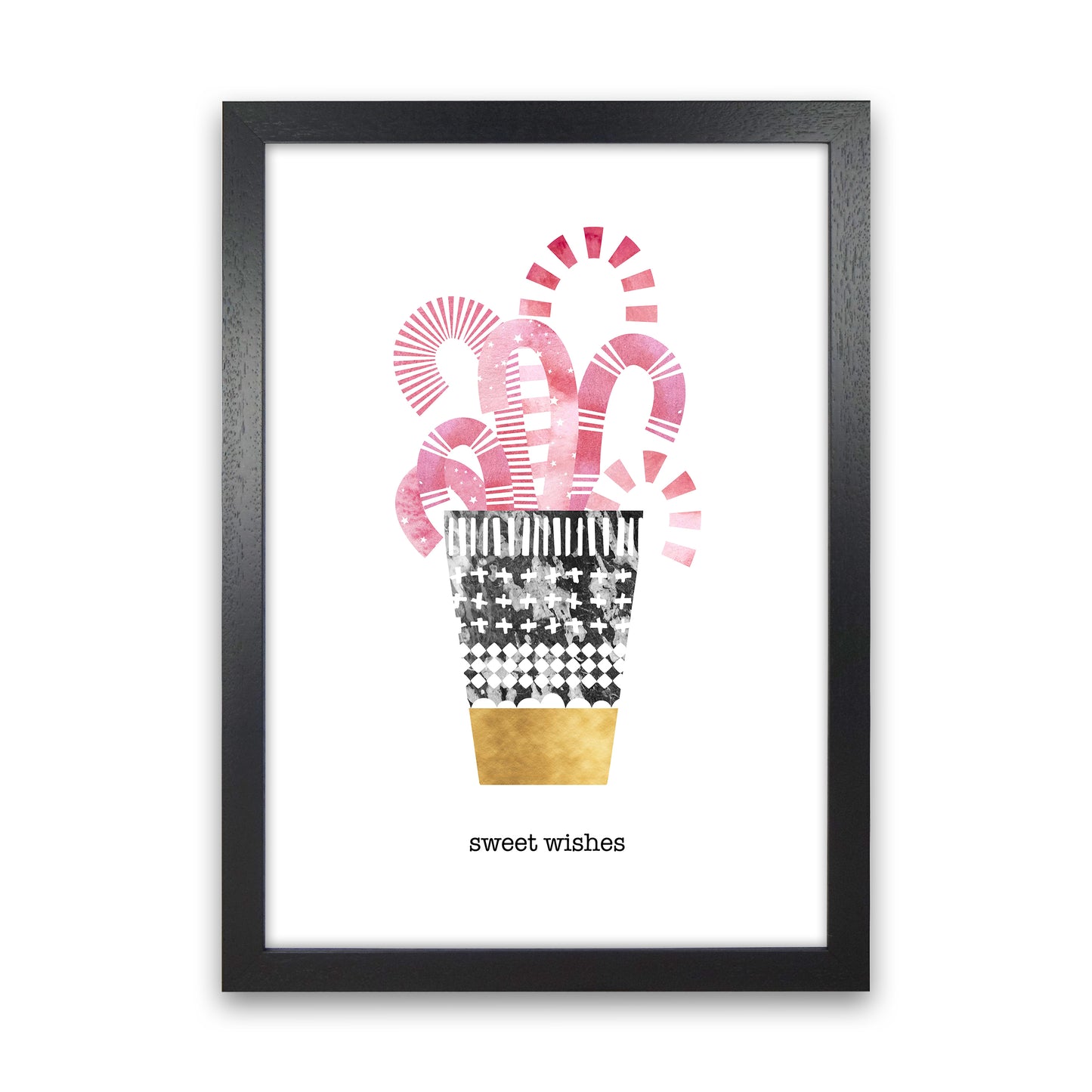 Sweet Wishes Christmas Art Print by Kookiepixel Black Grain