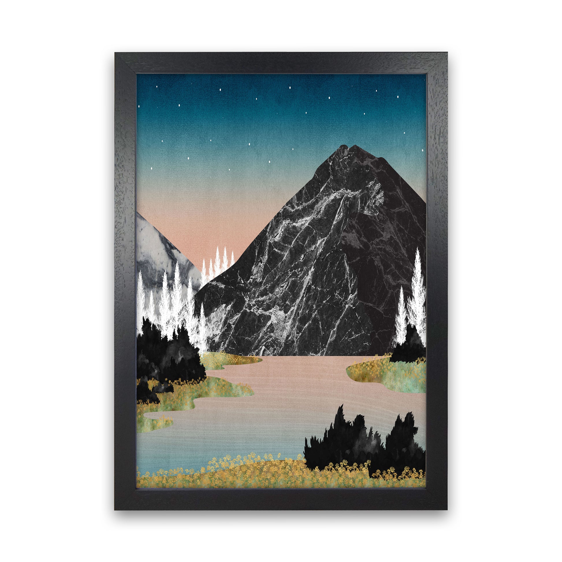 The Lake Art Print by Kookiepixel Black Grain