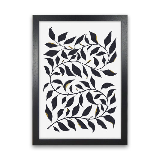 Golden Leaf Botanical Art Print by Kookiepixel Black Grain