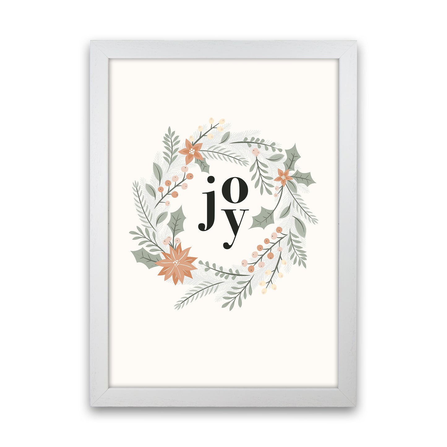 Joy Christmas wreath Christmas Art Print by Kookiepixel White Grain