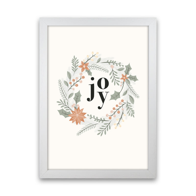 Joy Christmas wreath Christmas Art Print by Kookiepixel White Grain