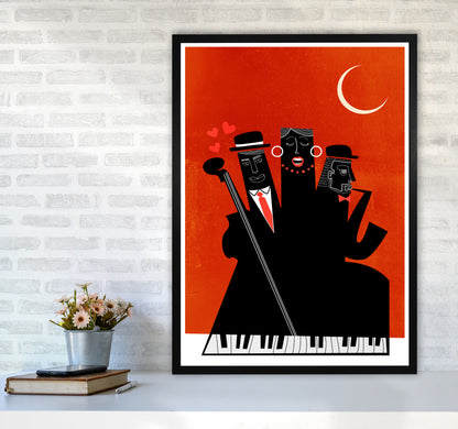 Casablanca Jazz-RED Modern Music Art Print by Kubistika A1 White Frame