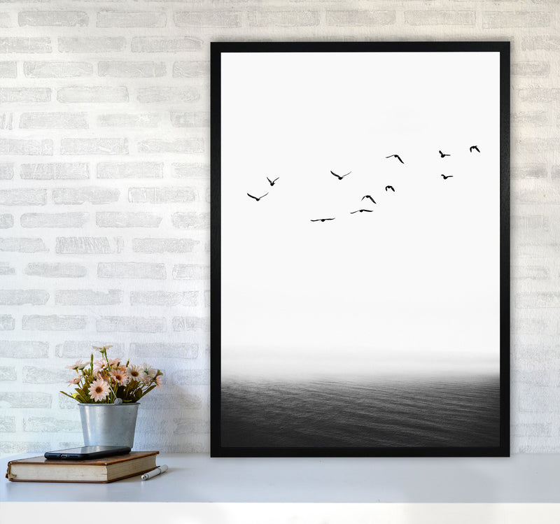 The Seaside Landscape Contemporary Art Print by Kubistika A1 White Frame