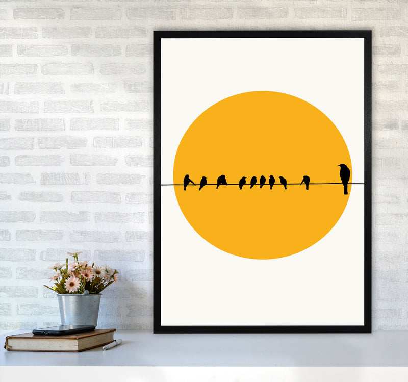 Birds Family Contemporary Art Print by Kubistika A1 White Frame