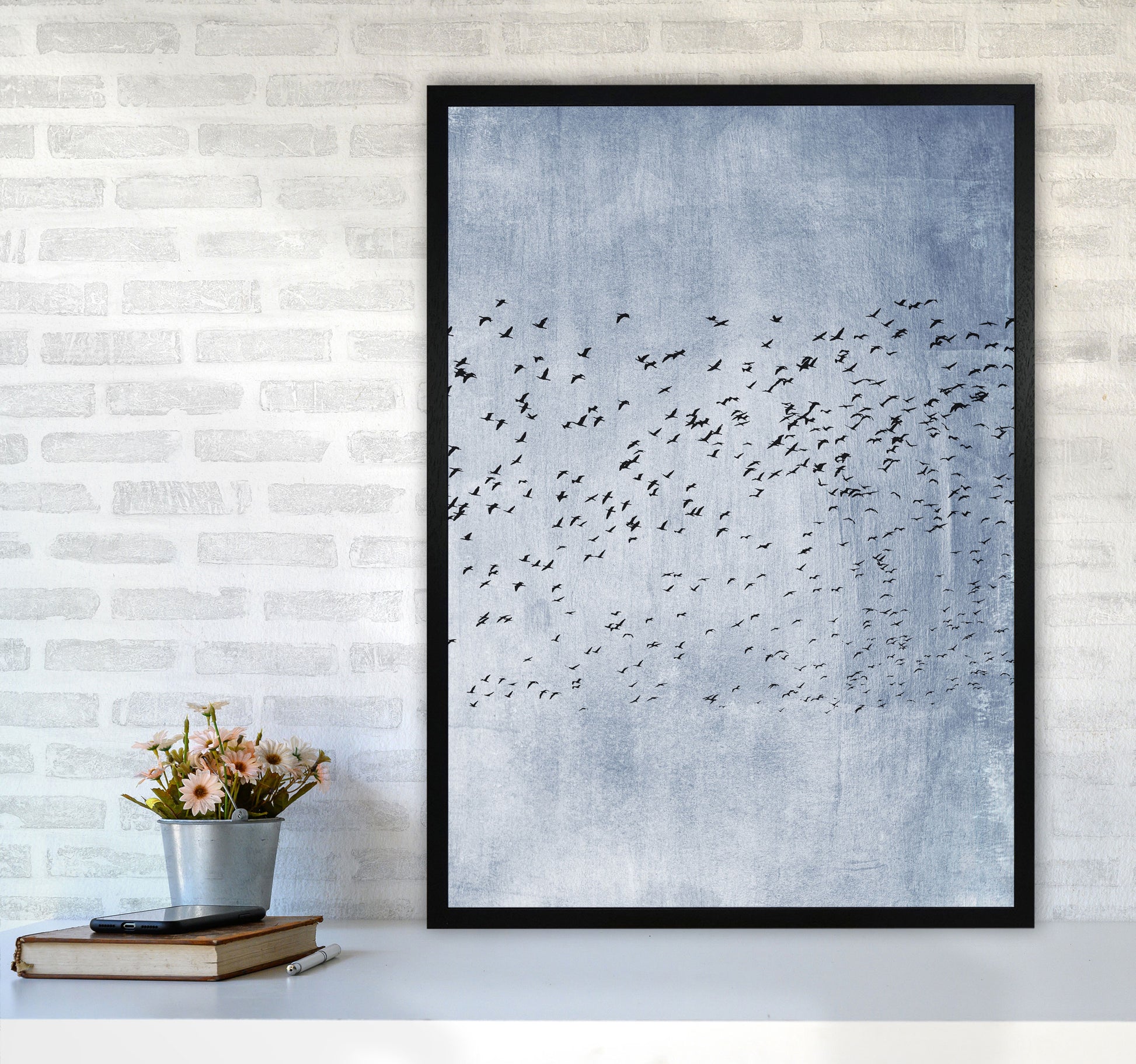 Moving On - Blue Contemporary Art Print by Kubistika A1 White Frame