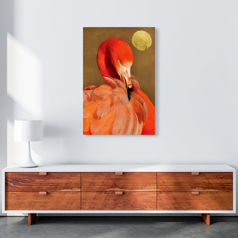 Flamingo With Golden Sun Animal Art Print by Kubistika A1 Canvas