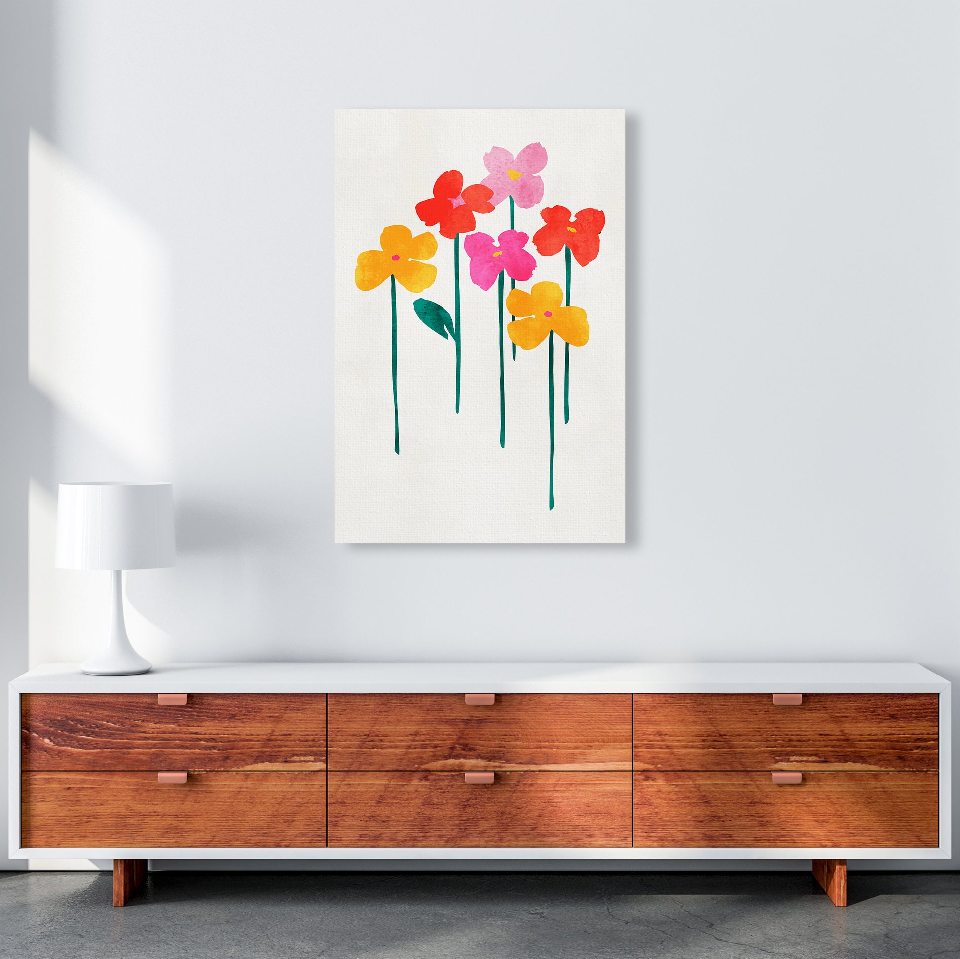 Little Happy Flowers Colourful Art Print by Kubistika A1 Canvas