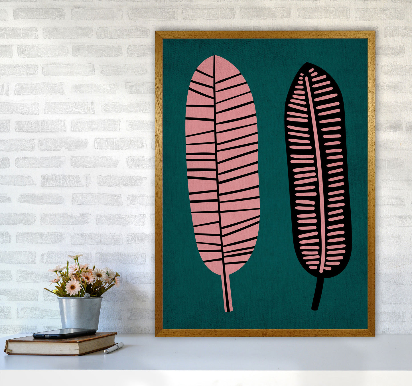 Two Leafs Contemporary Art Print by Kubistika A1 Print Only