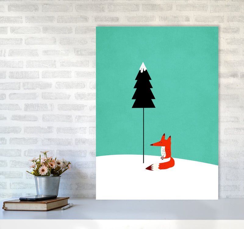 A Cute Little Fox  Modern Animal Art Print by Kubistika A1 Black Frame