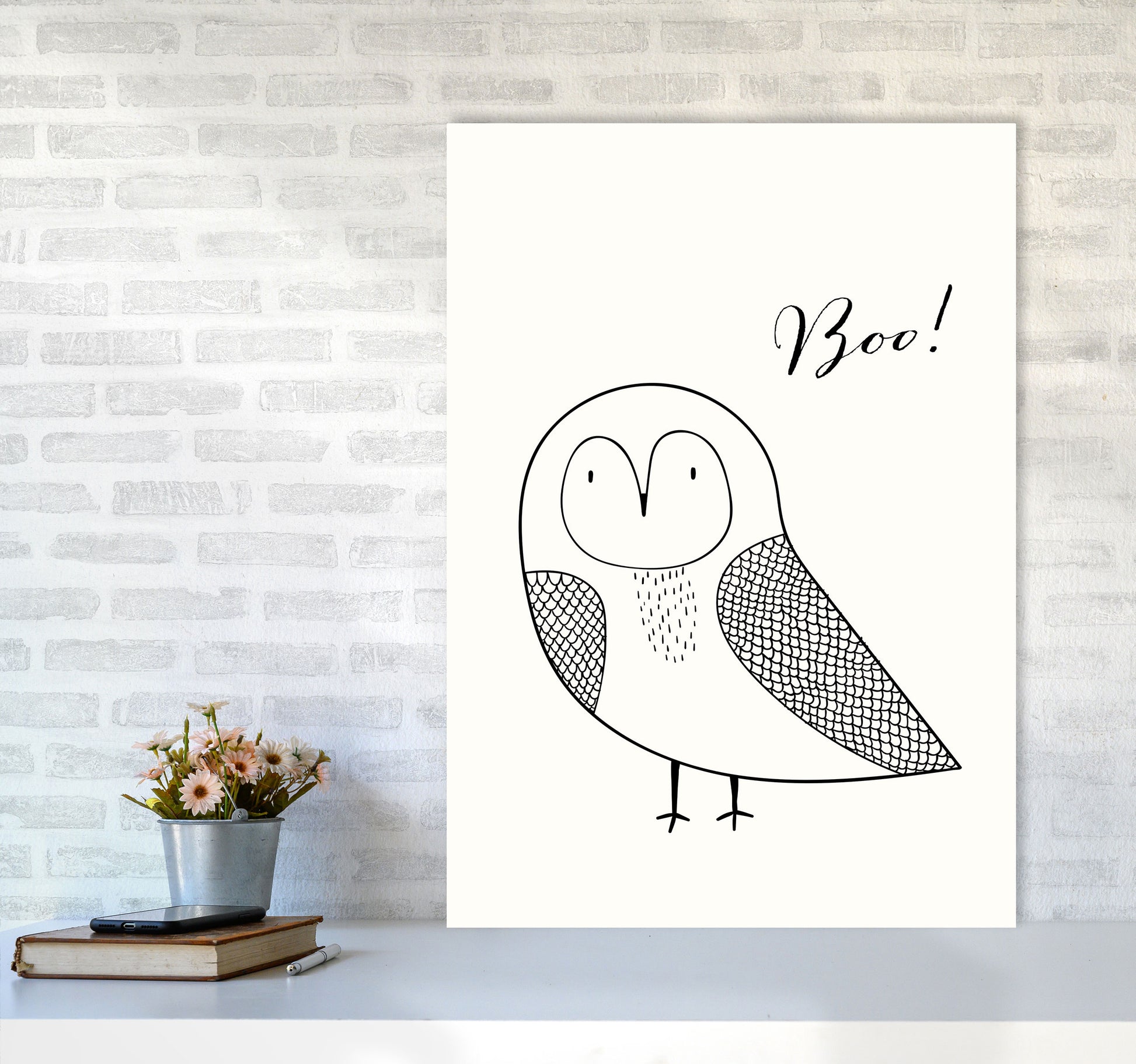 Boo Nursery Animal Art Print by Kubistika A1 Black Frame