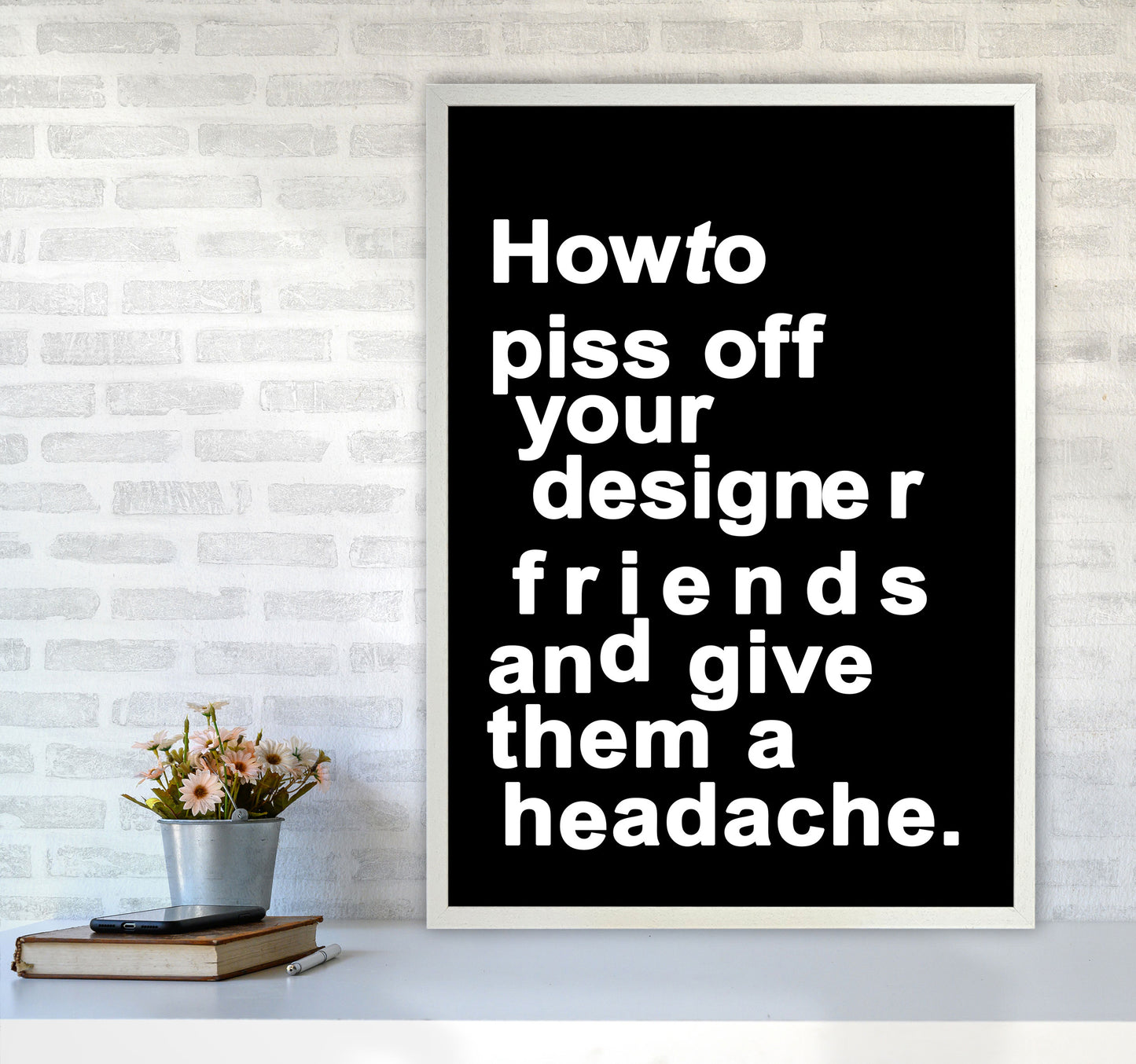 The Headache - BLACK Quote Contemporary Art Print by Kubistika A1 Oak Frame