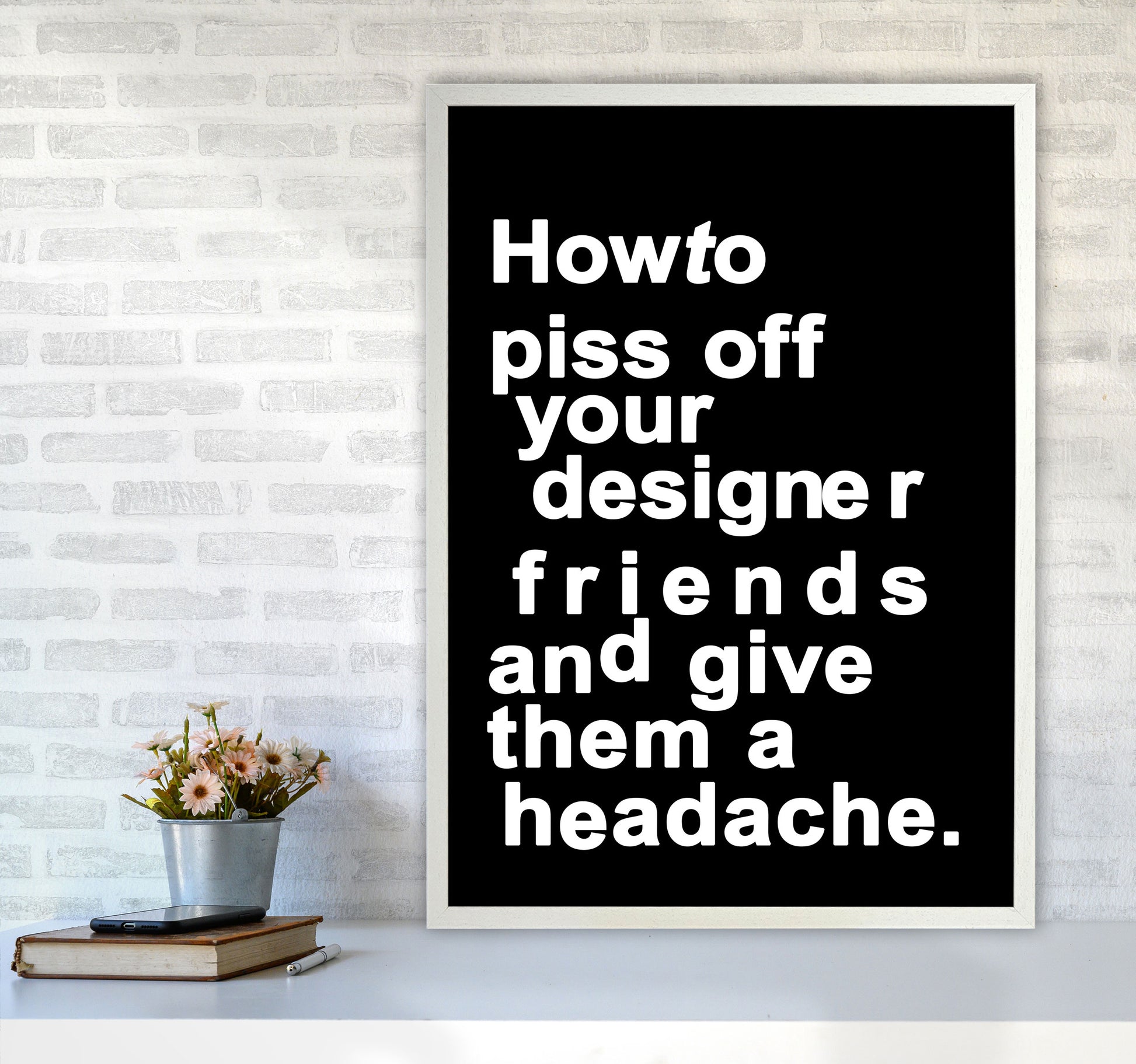 The Headache - BLACK Quote Contemporary Art Print by Kubistika A1 Oak Frame