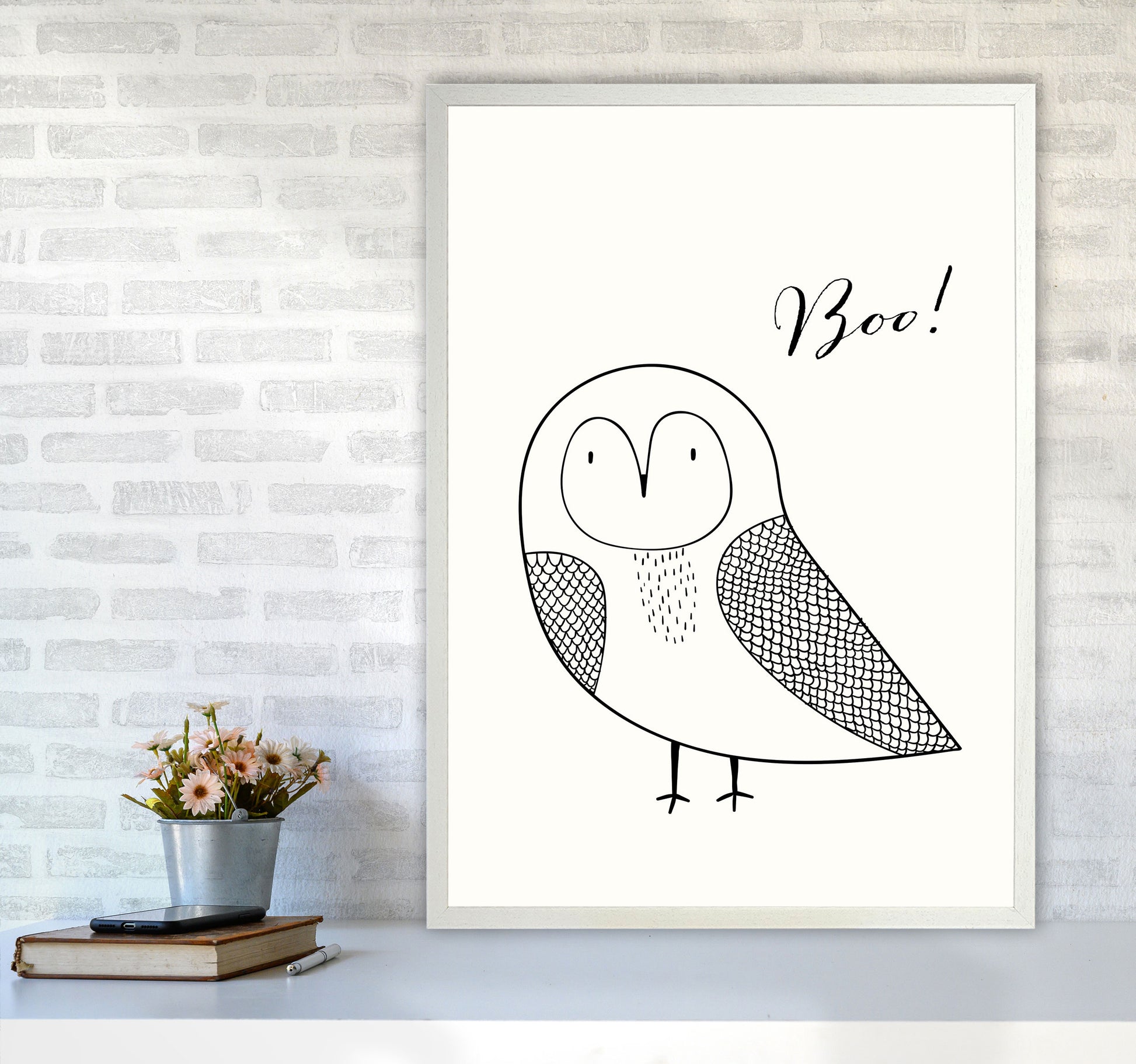 Boo Nursery Animal Art Print by Kubistika A1 Oak Frame