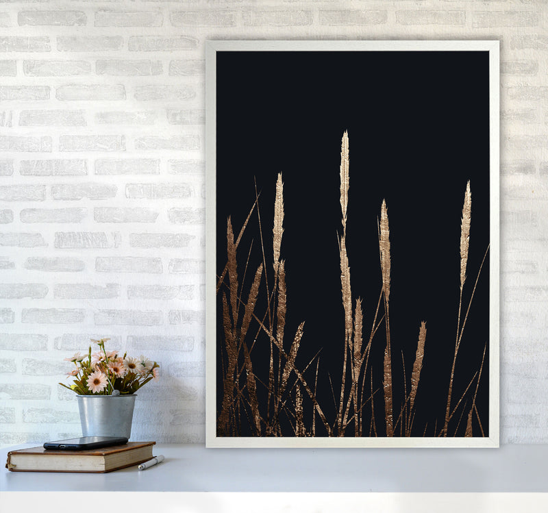 Golden Fields In The Dark Art Print by Kubistika A1 Oak Frame