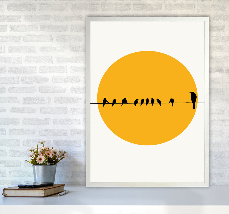 Birds Family Contemporary Art Print by Kubistika A1 Oak Frame