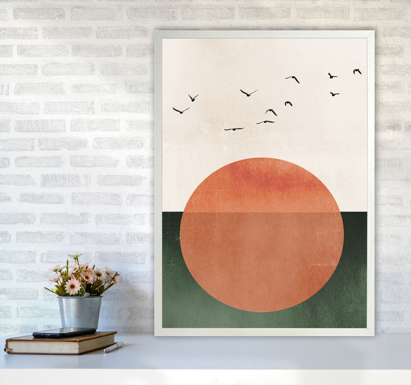 A Day At The Ocean  Modern Contemporary Art Print by Kubistika A1 Oak Frame
