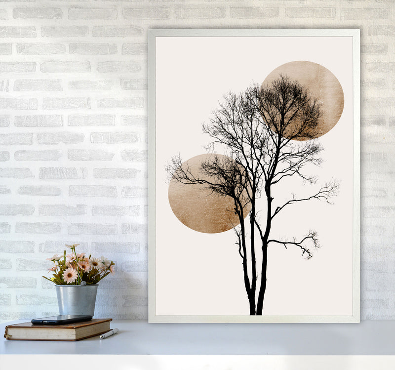 Sun and Moon hiding-GOLD Contemporary Art Print by Kubistika A1 Oak Frame
