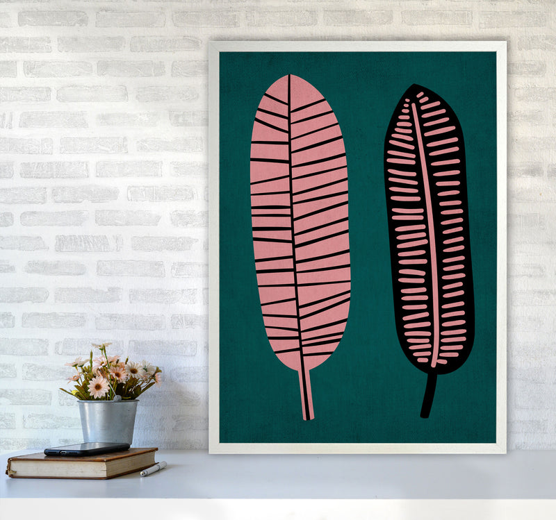 Two Leafs Contemporary Art Print by Kubistika A1 Oak Frame