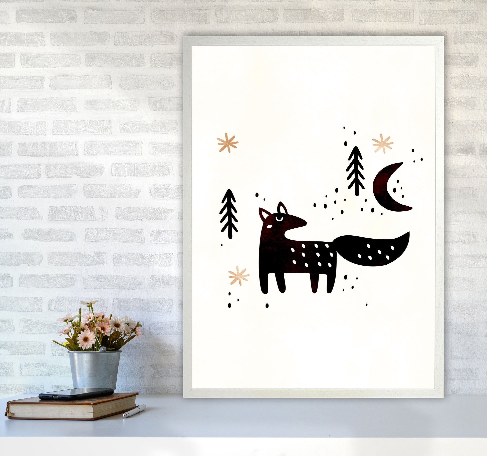 Little Winter Fox Nursery Childrens Art Print by Kubistika A1 Oak Frame