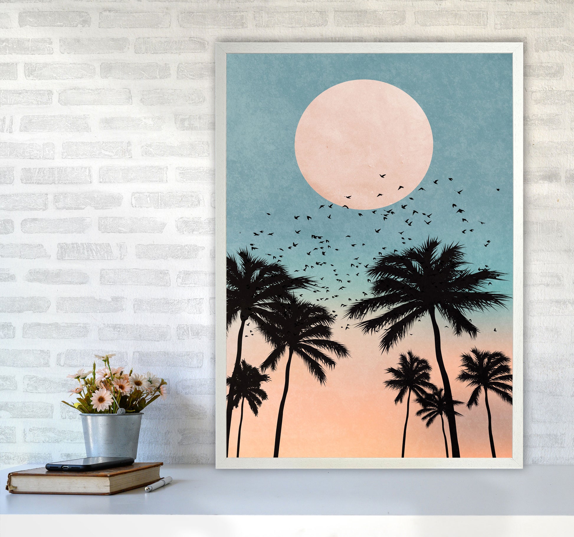 Sunrise Modern Art Print by Kubistika A1 Oak Frame