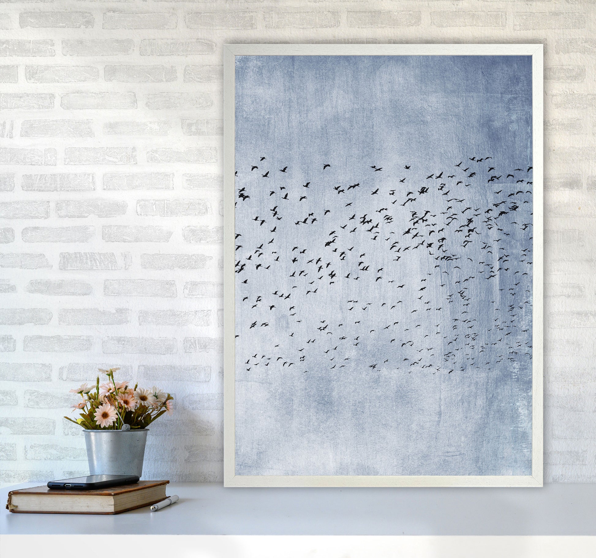 Moving On - Blue Contemporary Art Print by Kubistika A1 Oak Frame