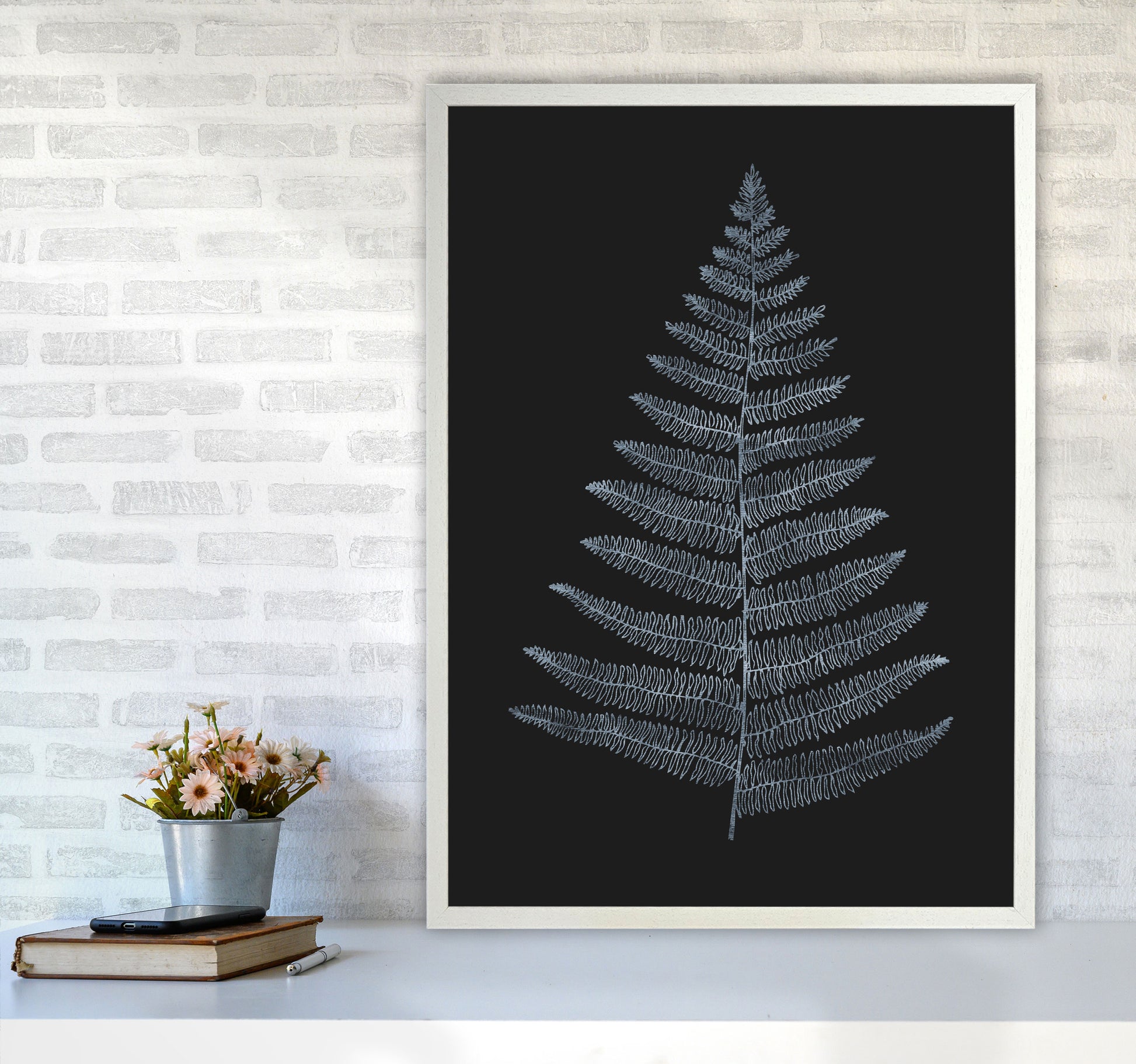Botanica Minimalistica - BLEU Modern Art Print by Kubistika A1 Oak Frame