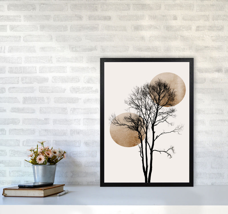 Sun and Moon hiding-GOLD Contemporary Art Print by Kubistika A2 White Frame