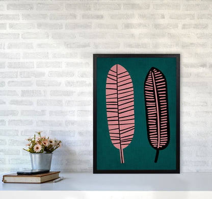 Two Leafs Contemporary Art Print by Kubistika A2 White Frame