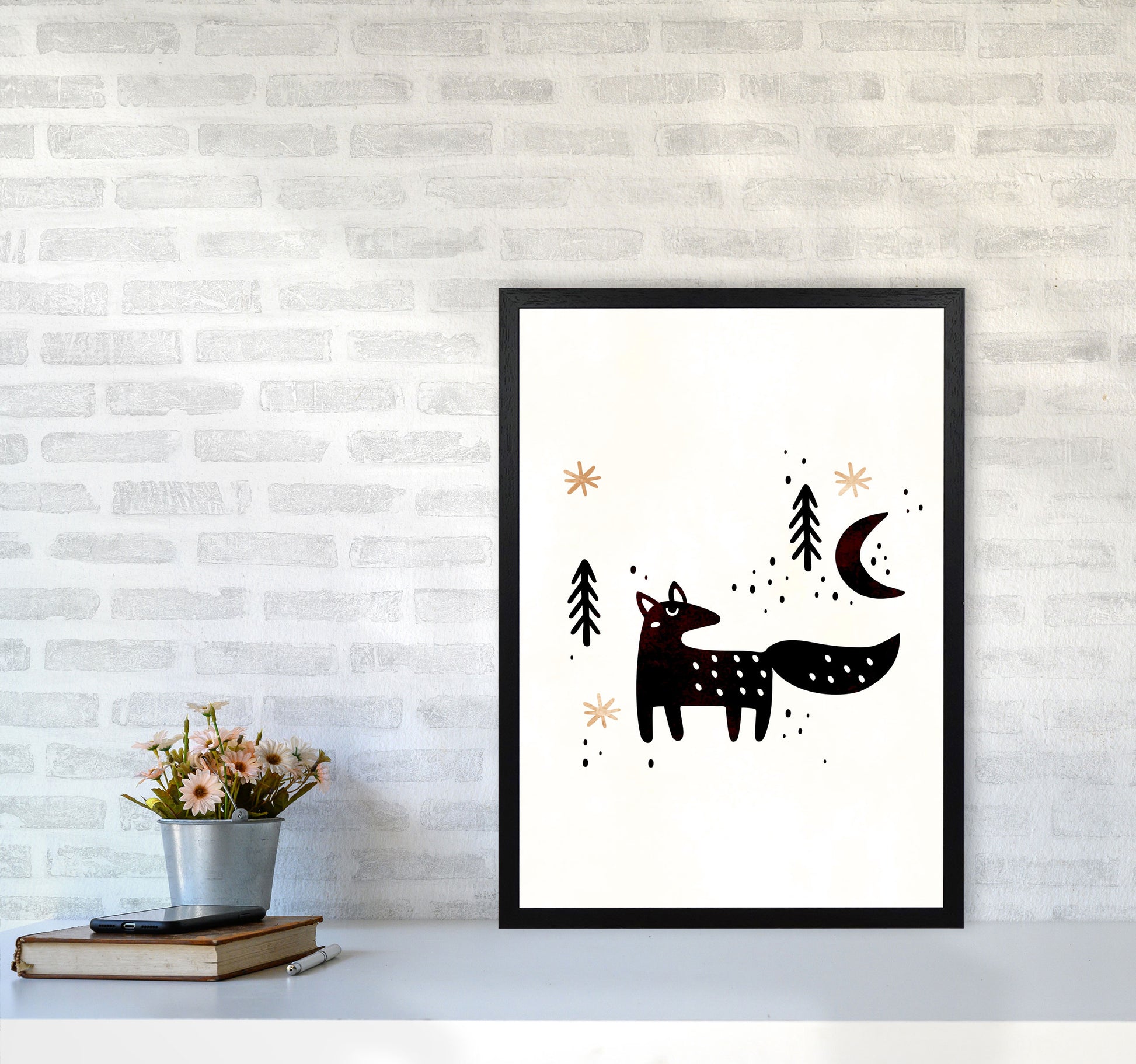 Little Winter Fox Nursery Childrens Art Print by Kubistika A2 White Frame